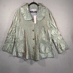 NWT General Apparel Size XXL Shiny Crinkle Long Sleeve Iridescent Turquoise